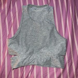 Outdoor Voices slashback crop top, blue quartz